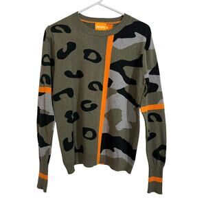 WISPR Sweater Camo Leopard Print Neon Orange Stripe Crewneck Size M Silk Cotton